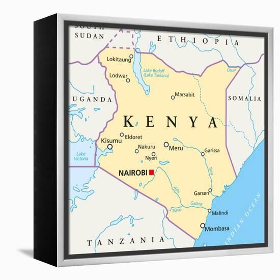 Kenya Political Map-Peter Hermes Furian-Framed Stretched Canvas