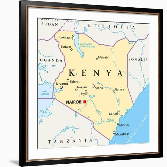 Kenya Political Map-Peter Hermes Furian-Framed Premium Giclee Print