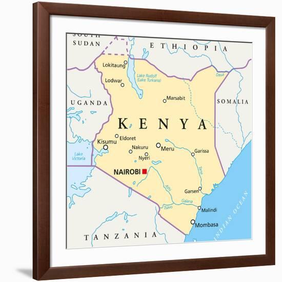 Kenya Political Map-Peter Hermes Furian-Framed Premium Giclee Print