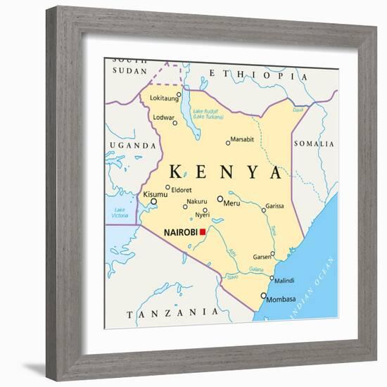 Kenya Political Map-Peter Hermes Furian-Framed Art Print