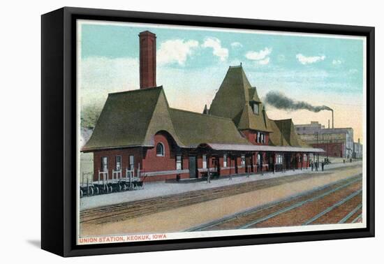 Keokuk, Iowa - Exterior View of Union Station-Lantern Press-Framed Stretched Canvas