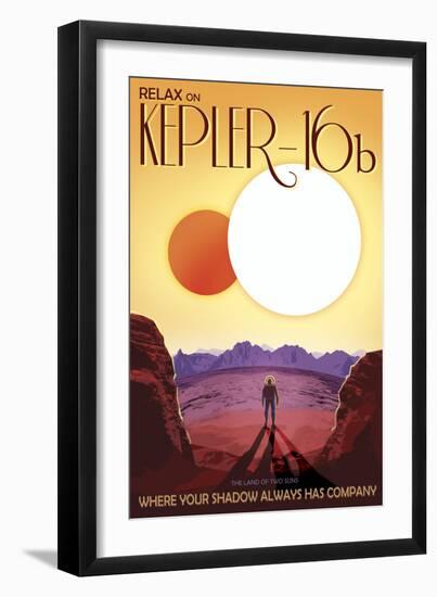 Kepler-16B Orbits a Pair of Stars in This Retro Space Poster-null-Framed Premium Giclee Print