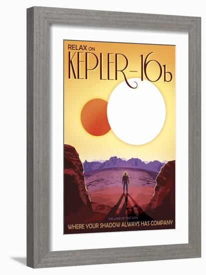 Kepler-16B Orbits a Pair of Stars in This Retro Space Poster-null-Framed Art Print