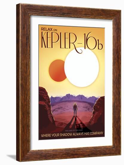 Kepler-16B Orbits a Pair of Stars in This Retro Space Poster-null-Framed Art Print