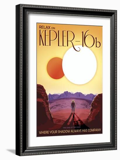 Kepler-16B Orbits a Pair of Stars in This Retro Space Poster-null-Framed Art Print