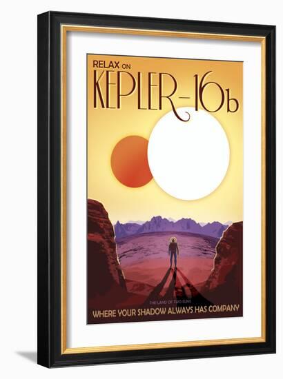 Kepler-16B Orbits a Pair of Stars in This Retro Space Poster-null-Framed Art Print