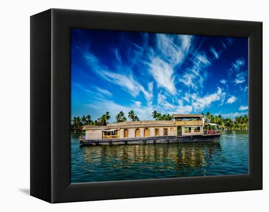 Kerala India Travel Background - Houseboat on Kerala Backwaters. Kerala, India-f9photos-Framed Premier Image Canvas