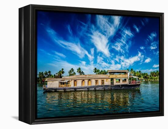 Kerala India Travel Background - Houseboat on Kerala Backwaters. Kerala, India-f9photos-Framed Premier Image Canvas