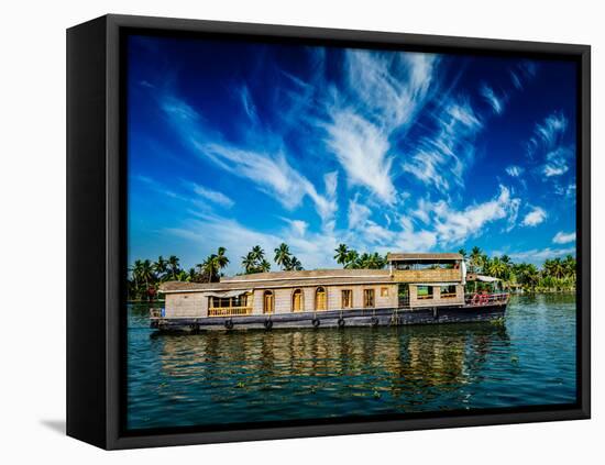 Kerala India Travel Background - Houseboat on Kerala Backwaters. Kerala, India-f9photos-Framed Premier Image Canvas