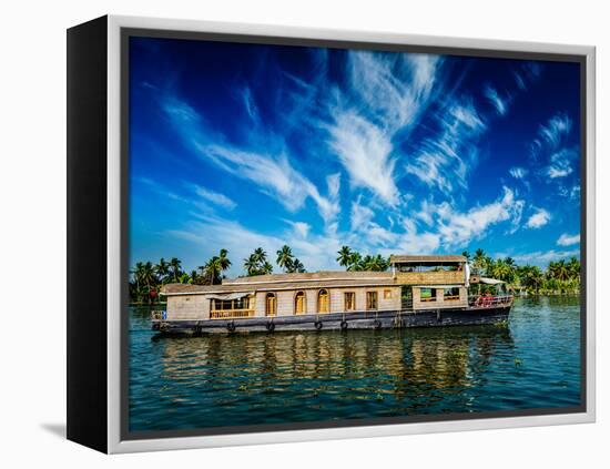 Kerala India Travel Background - Houseboat on Kerala Backwaters. Kerala, India-f9photos-Framed Premier Image Canvas