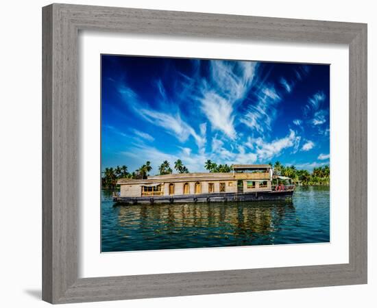 Kerala India Travel Background - Houseboat on Kerala Backwaters. Kerala, India-f9photos-Framed Photographic Print