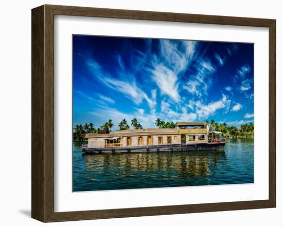 Kerala India Travel Background - Houseboat on Kerala Backwaters. Kerala, India-f9photos-Framed Photographic Print