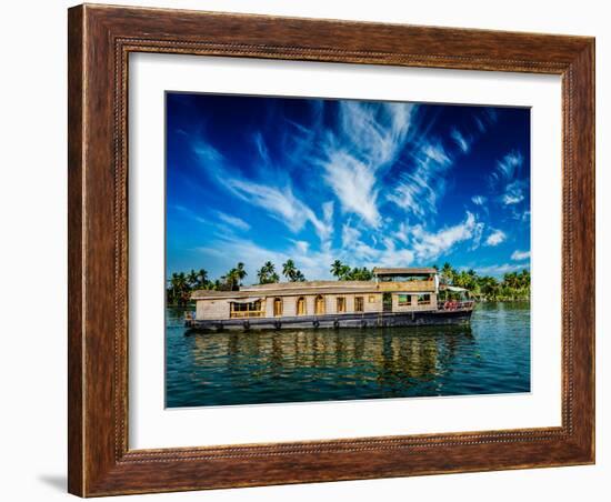 Kerala India Travel Background - Houseboat on Kerala Backwaters. Kerala, India-f9photos-Framed Photographic Print