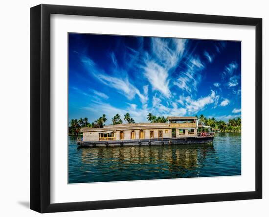 Kerala India Travel Background - Houseboat on Kerala Backwaters. Kerala, India-f9photos-Framed Photographic Print