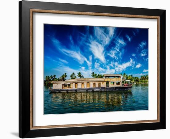 Kerala India Travel Background - Houseboat on Kerala Backwaters. Kerala, India-f9photos-Framed Photographic Print