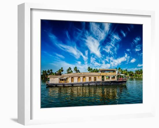 Kerala India Travel Background - Houseboat on Kerala Backwaters. Kerala, India-f9photos-Framed Photographic Print