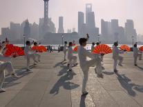 People Practicing Taiji and Pudong Skyline, Shanghai, China-Keren Su-Photographic Print