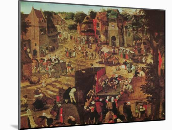 Kermesse with Theatre and Procession-Pieter Brueghel the Younger-Mounted Giclee Print