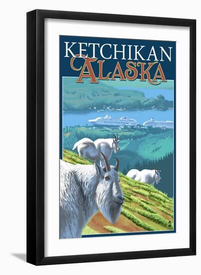 Ketchikan, Alaska - Goats on Deer Mountain, c.2009-Lantern Press-Framed Art Print