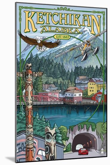 Ketchikan, Alaska Montage, c.2009-Lantern Press-Mounted Art Print