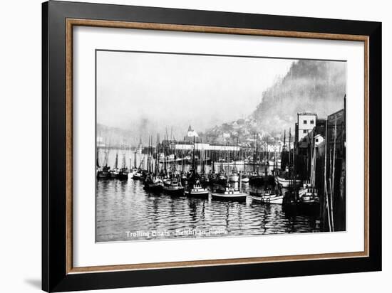 Ketchikan, Alaska - View of Trolling Boats in Harbor-Lantern Press-Framed Art Print