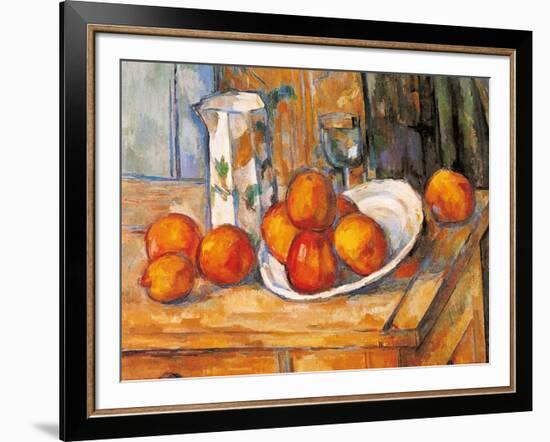 Kettle Glass and Plate with Fruit-Paul Cézanne-Framed Art Print