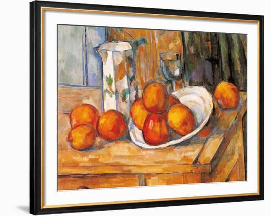 Kettle Glass and Plate with Fruit-Paul Cézanne-Framed Art Print