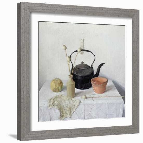 Kettle, Poppyheads and Gourd, Still Life, 1990-Arthur Easton-Framed Giclee Print