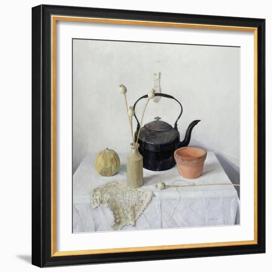 Kettle, Poppyheads and Gourd, Still Life, 1990-Arthur Easton-Framed Giclee Print