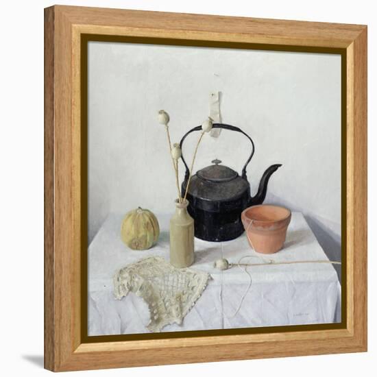 Kettle, Poppyheads and Gourd, Still Life, 1990-Arthur Easton-Framed Premier Image Canvas