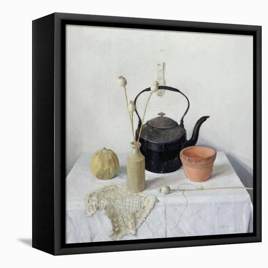 Kettle, Poppyheads and Gourd, Still Life, 1990-Arthur Easton-Framed Premier Image Canvas