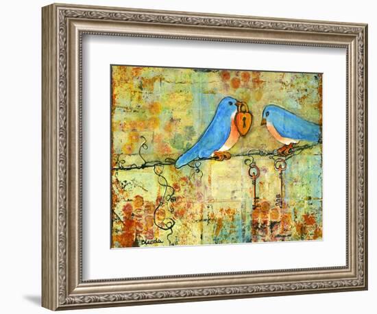 Key to My Heart Birds on a Wire-Blenda Tyvoll-Framed Art Print