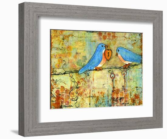 Key to My Heart Birds on a Wire-Blenda Tyvoll-Framed Art Print