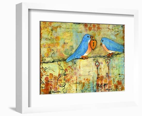 Key to My Heart Birds on a Wire-Blenda Tyvoll-Framed Art Print