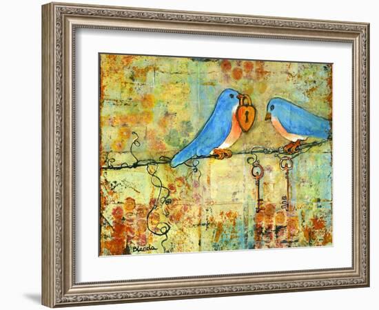Key to My Heart Birds on a Wire-Blenda Tyvoll-Framed Art Print
