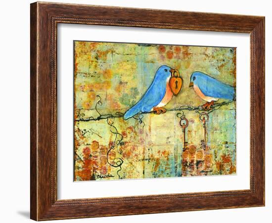 Key to My Heart Birds on a Wire-Blenda Tyvoll-Framed Art Print