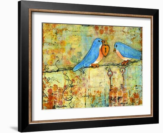 Key to My Heart Birds on a Wire-Blenda Tyvoll-Framed Art Print