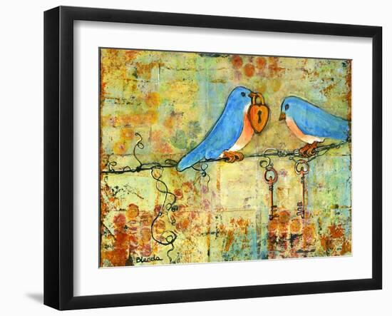 Key to My Heart Birds on a Wire-Blenda Tyvoll-Framed Art Print