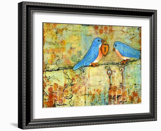 Key to My Heart Birds on a Wire-Blenda Tyvoll-Framed Art Print