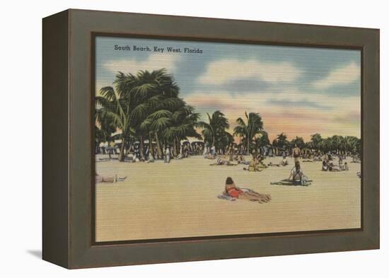 Key West, FL - View of South Beath with Sunbathers-Lantern Press-Framed Stretched Canvas