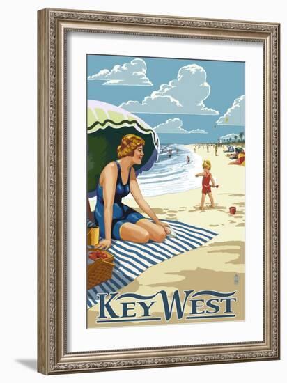 Key West, Florida - Beach Scene-Lantern Press-Framed Art Print