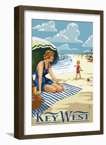 Key West, Florida - Beach Scene-Lantern Press-Framed Art Print