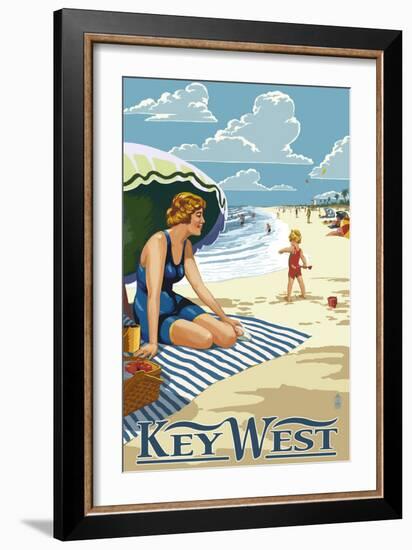 Key West, Florida - Beach Scene-Lantern Press-Framed Art Print