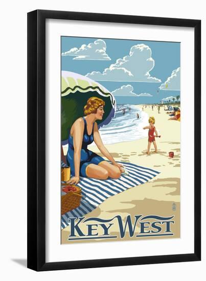 Key West, Florida - Beach Scene-Lantern Press-Framed Art Print