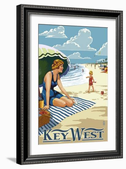 Key West, Florida - Beach Scene-Lantern Press-Framed Art Print