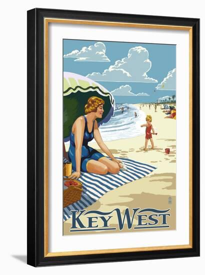 Key West, Florida - Beach Scene-Lantern Press-Framed Art Print