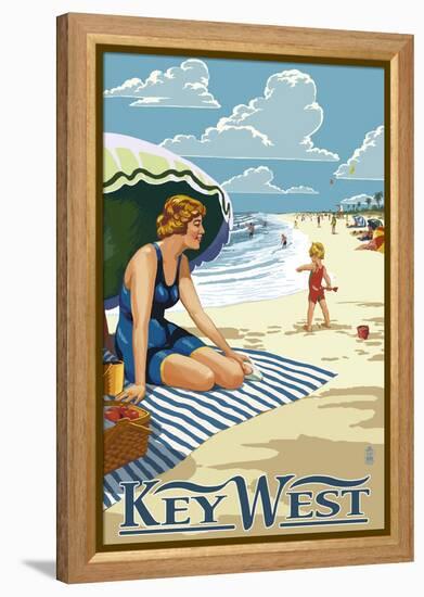 Key West, Florida - Beach Scene-Lantern Press-Framed Stretched Canvas