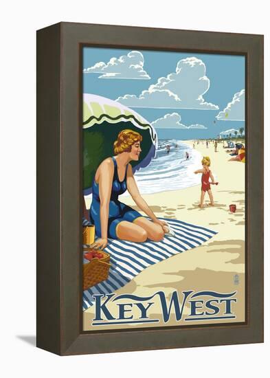 Key West, Florida - Beach Scene-Lantern Press-Framed Stretched Canvas