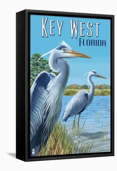 Key West, Florida - Blue Heron-Lantern Press-Framed Stretched Canvas