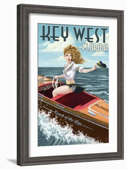 Key West, Florida - Boating Pinup Girl-Lantern Press-Framed Art Print